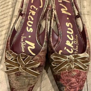 Sam Edelman Velvet Bow Slingback Flats in Burgundy and Gold-Tone